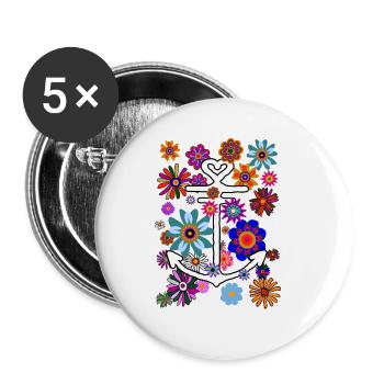 Fleurs et fleurs d’ancrage d’aspect tropical - Lot de 5 grands badges (56 mm) - blanc - Devant
