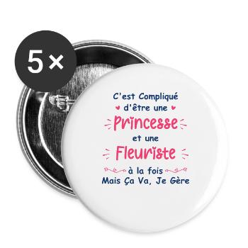 Princesse fleuriste - Lot de 5 grands badges (56 mm) - blanc - Devant