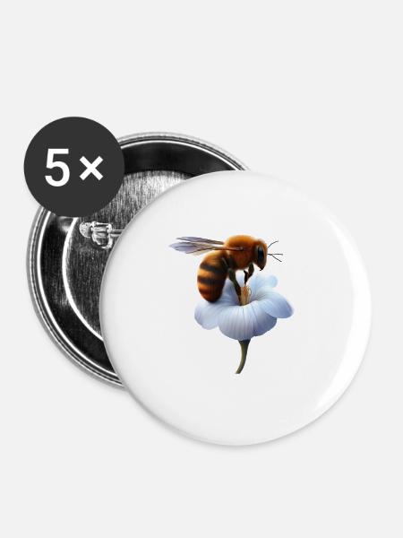 Biene auf Blume - Buttons groß 56 mm (5er Pack) - Weiß
