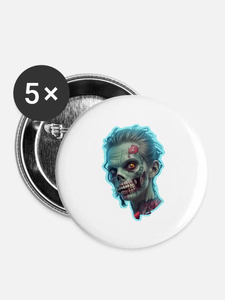 Zombie Frau Halloween - Buttons groß 56 mm (5er Pack) - Weiß