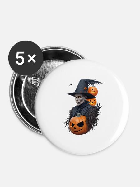 Halloween Vogelscheuche - Buttons groß 56 mm (5er Pack) - Weiß