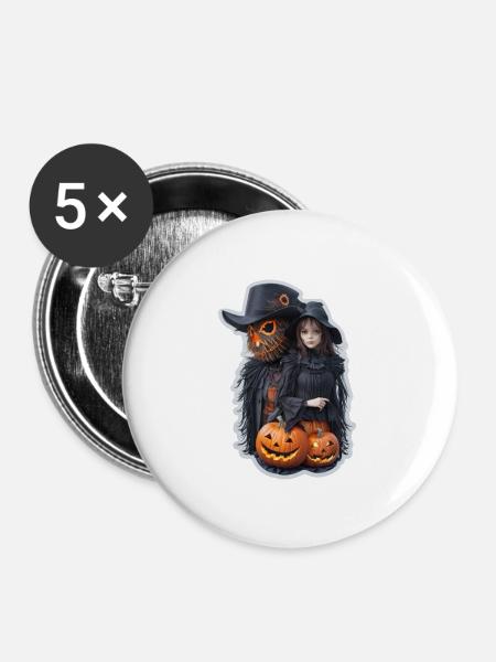 Halloween Vogelscheuche - Buttons groß 56 mm (5er Pack) - Weiß