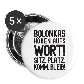 Bolonkas hören aufs Wort! Bolonka Zwetna Hund - Buttons groß 56 mm (5er Pack) - Weiß - Vorne