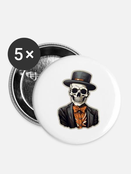 Totenschädel Halloween - Buttons groß 56 mm (5er Pack) - Weiß