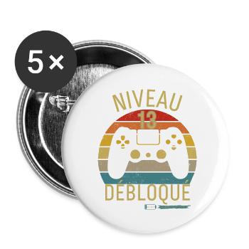 Niveau 13 Débloqué - Lot de 5 grands badges (56 mm) - blanc - Devant