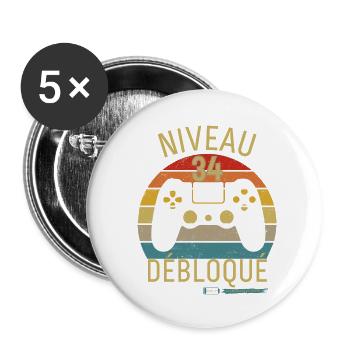 Niveau 34 Débloqué - Lot de 5 grands badges (56 mm) - blanc - Devant