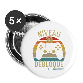 Niveau 39 Débloqué - Lot de 5 grands badges (56 mm) - blanc - Devant