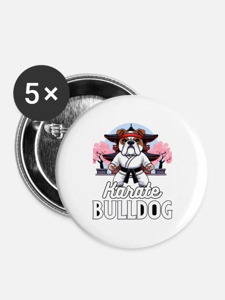 Karate Bulldogge - Buttons groß 56 mm (5er Pack) - Weiß