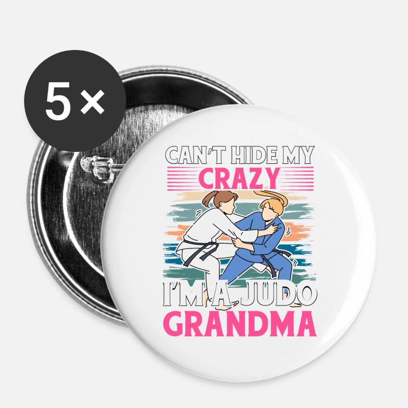 Can't hide my crazy I'm a Judo Grandma - Buttons large 2.2''/56 mm (5-pack) - white