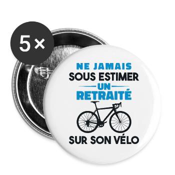 Never underestimate a retiree on their bike - Buttons large 2.2''/56 mm (5-pack) - white - Front