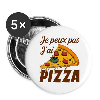 Ich kann keine Pizza essen - Buttons groß 56 mm (5er Pack) - Weiß - Vorne