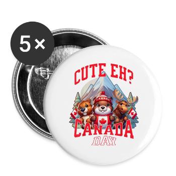 Cute Eh Happy Canada day Flag - Buttons large 2.2''/56 mm (5-pack) - white - Front