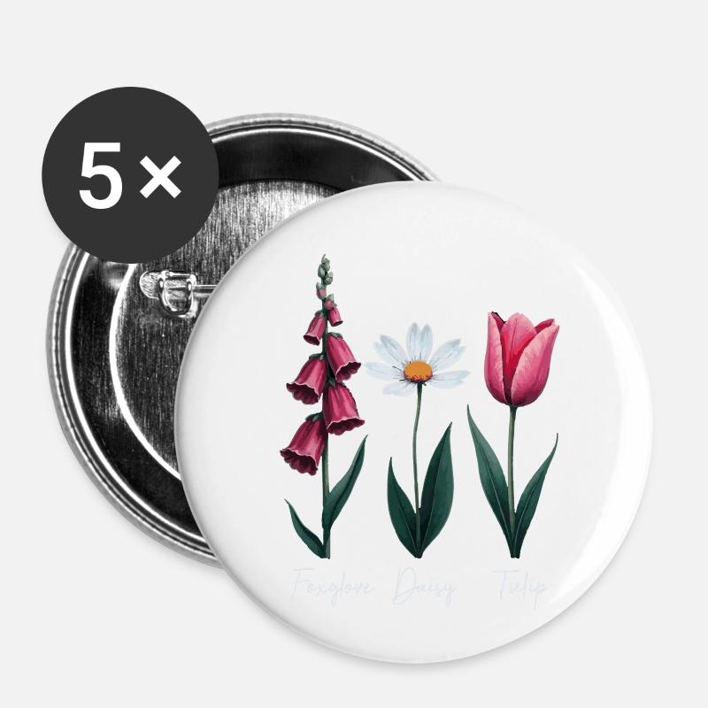 Fingerhut Gänseblümchen Tulpe Blumen - Buttons groß 56 mm (5er Pack) - Weiß