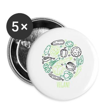 Vegan! Gemüse im Kreis - Buttons groß 56 mm (5er Pack) - Weiß - Vorne