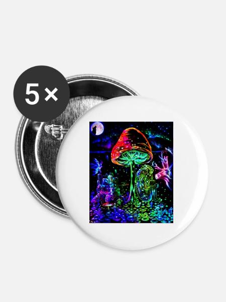 Magic Mushrooms Goa Design - Buttons groß 56 mm (5er Pack) - Weiß