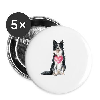 Border Collie love - Buttons large 2.2''/56 mm (5-pack) - white - Front