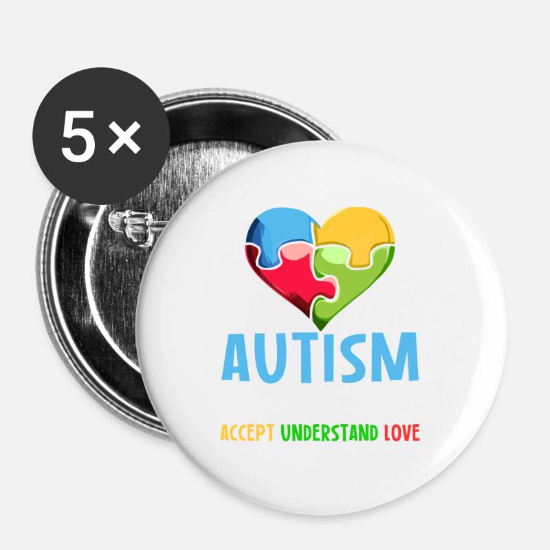 Autism Awareness Accept understand love - Buttons large 2.2''/56 mm (5-pack) - white