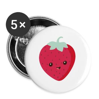 Fraise - Lot de 5 grands badges (56 mm) - blanc - Devant