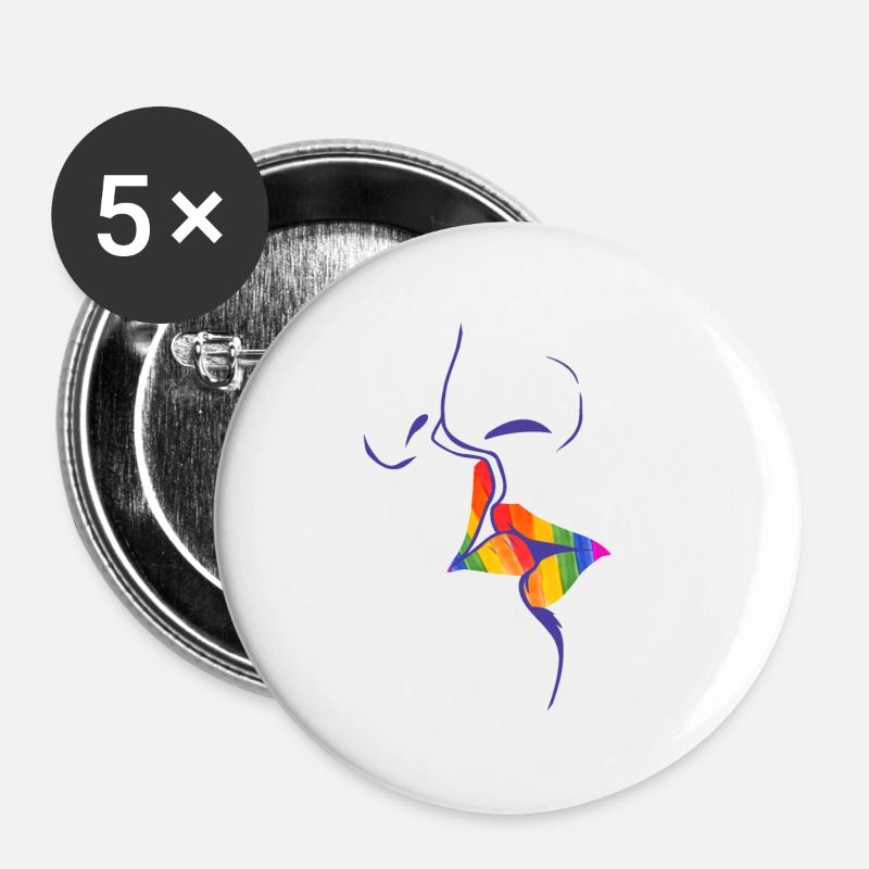 Rainbow kissing lips - Buttons large 2.2''/56 mm (5-pack) - white