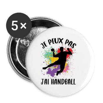 Je peux pas j'ai Handball - Lot de 5 grands badges (56 mm) - blanc - Devant