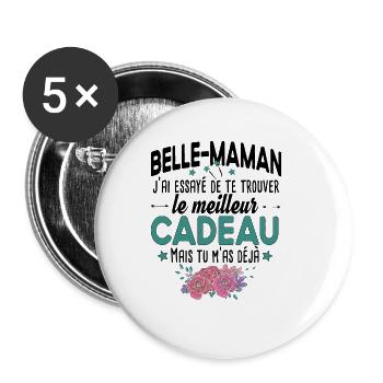 Belle Maman Cadeau Fête des Mères Enfant Famille - Lot de 5 grands badges (56 mm) - blanc - Devant