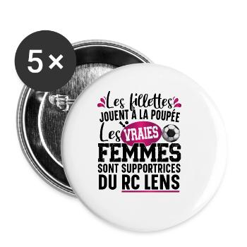 Lens Lensois Supportrice Football Cadeau Femme - Lot de 5 grands badges (56 mm) - blanc - Devant