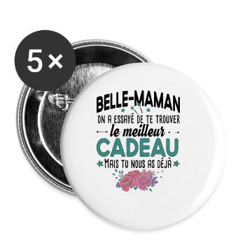 Belle Maman Cadeau Fête des Mères Enfant Famille - Lot de 5 grands badges (56 mm) - blanc - Devant