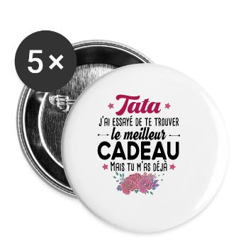 Tata Tante Cadeau Femme Nièce Neveu T-shirt Mug - Lot de 5 grands badges (56 mm) - blanc - Devant