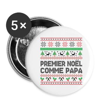 Premier Noël Comme Papa - Lot de 5 grands badges (56 mm) - blanc - Devant