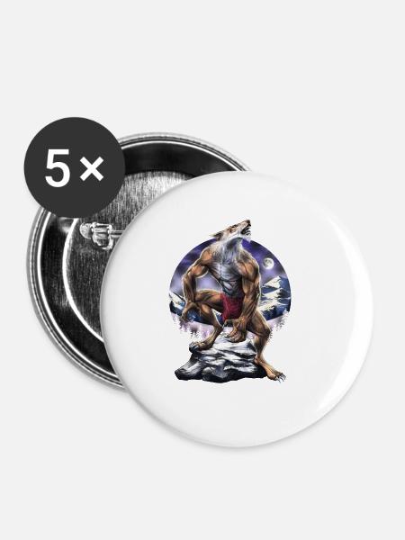 Werwolf Vollmond heult - Buttons groß 56 mm (5er Pack) - Weiß