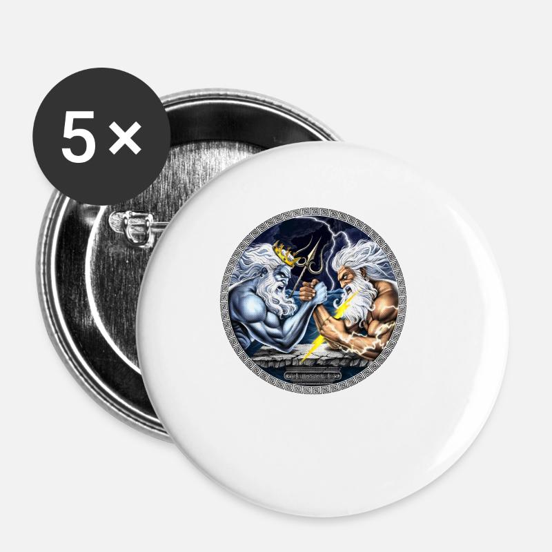 Zeus vs Poseidon Armdrücken - Buttons groß 56 mm (5er Pack) - Weiß