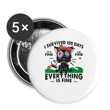 100 jours d’école Chat C’EST BIEN JE VAIS BIEN - Lot de 5 grands badges (56 mm) - blanc - Devant