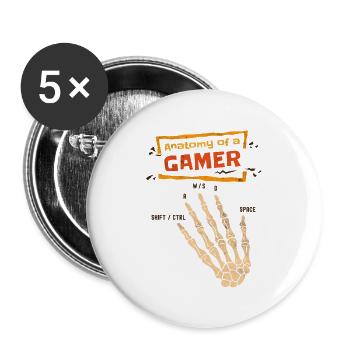Anatomie eines Gamers Skelett Hand Vintage Gamer - Buttons groß 56 mm (5er Pack) - Weiß - Vorne