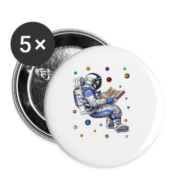 Astronaut Reading Book - Buttons large 2.2''/56 mm (5-pack) - white - Front