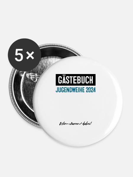 Gästebuch Jugendweihe 2024 - Buttons groß 56 mm (5er Pack) - Weiß