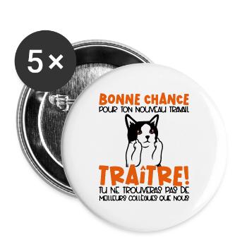 Départ Collègue Nouvel Emploi idée Cadeau Travail - Lot de 5 grands badges (56 mm) - blanc - Devant