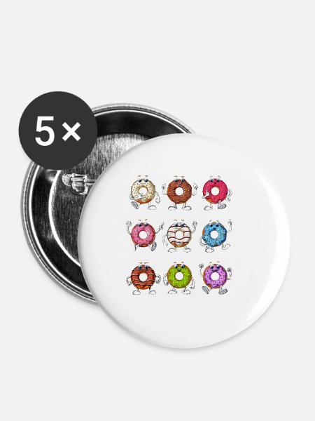 Lustige Donuts - Buttons groß 56 mm (5er Pack) - Weiß