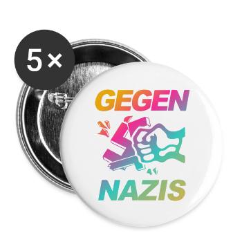 FCK NZS - Zeichen setzen gegen Rechts, Gegen Nazis - Buttons groß 56 mm (5er Pack) - Weiß - Vorne