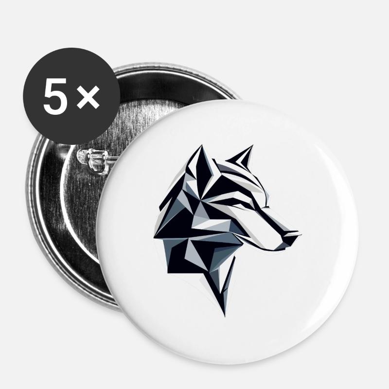 Wolf I Low Poly Art Logo Design - Buttons large 2.2''/56 mm (5-pack) - white