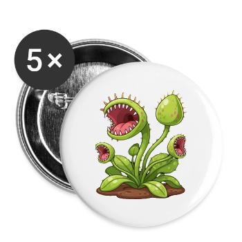Fleischfressende Pflanze Geschenk  - Buttons groß 56 mm (5er Pack) - Weiß - Vorne