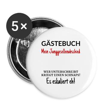 Junggesellenabschied Gästebuch - Buttons groß 56 mm (5er Pack) - Weiß - Vorne