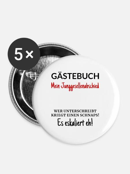 Junggesellenabschied Gästebuch - Buttons groß 56 mm (5er Pack) - Weiß
