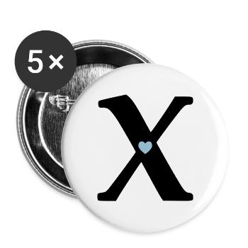 Buchstabe X Anfangsbuchstabe - Buttons groß 56 mm (5er Pack) - Weiß - Vorne