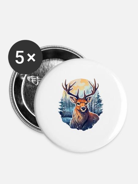 Hirsch in Winterlandschaft - Buttons groß 56 mm (5er Pack) - Weiß