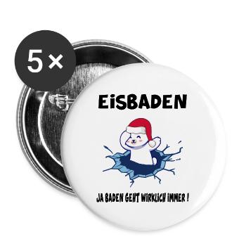 Eisbader-Eisbär Eisbad Winterschwimmer Winterbad - Buttons groß 56 mm (5er Pack) - Weiß - Vorne