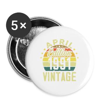 Vintage April 1991 - Anniversary Gift 1991 - Buttons large 2.2''/56 mm (5-pack) - white - Front
