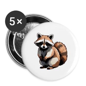 Waschbär - Cute Animal Sticker - Buttons groß 56 mm (5er Pack) - Weiß - Vorne