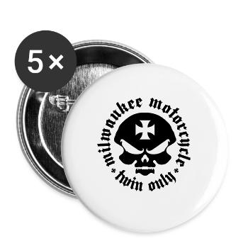 Milwaukee motorcycle twin skull and maltese cross - Buttons large 2.2''/56 mm (5-pack) - white - Front