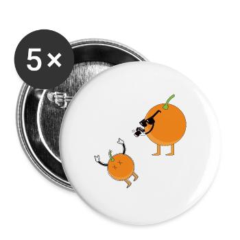 orange qui prend une photo, ( jus d'orange ) - Lot de 5 grands badges (56 mm) - blanc - Devant