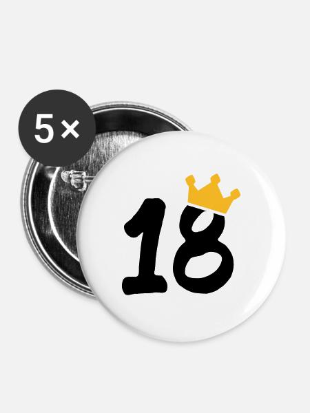 18 corona 18 compleanno 18 anni - Confezione da 5 spille grandi (56 mm) - bianco